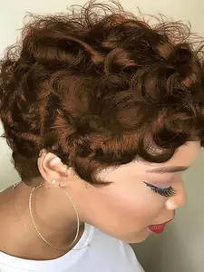 Short Pixie Wigs Short Brown Curly Pixie Wigs Synthetic Hair Wigs  Natural Wavy Brown Pixie Cut Wig Short Curly Layered Pixie Wig