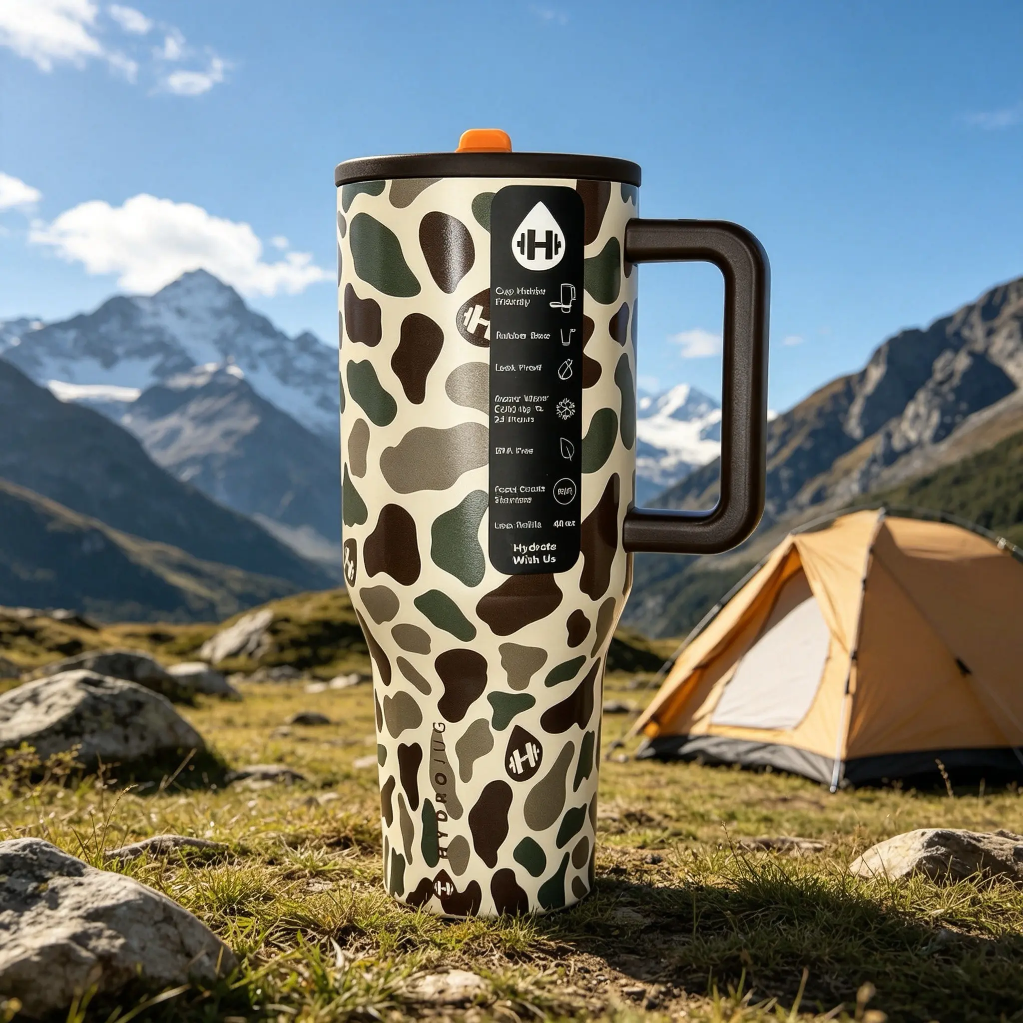 Hydro Jug 40oz Vintage Duck Camo Insulated Tumbler - Double Wall Vacuum Stainless Steel, Handle, Flip Lid - Reusable Travel Mug for Hunting, Camping - Kitchenware Drinkware Vacuum Flask