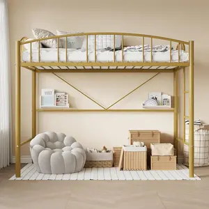 Loft Bed Twin Size with Stairs and Arched Guardrail, Sturdy Metal Slats Support, Space Saving, Noise Free, No Box Spring Needed, Ideal for Kid Room and Dorm