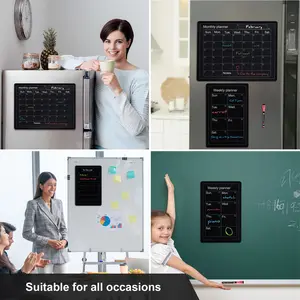 Magnetic Dry Erase Menu Board for Refrigerator, Includes 4 Liquid Chalk Pens, Periodic Diet Plan Blackboard, Shopping List & Note Pad