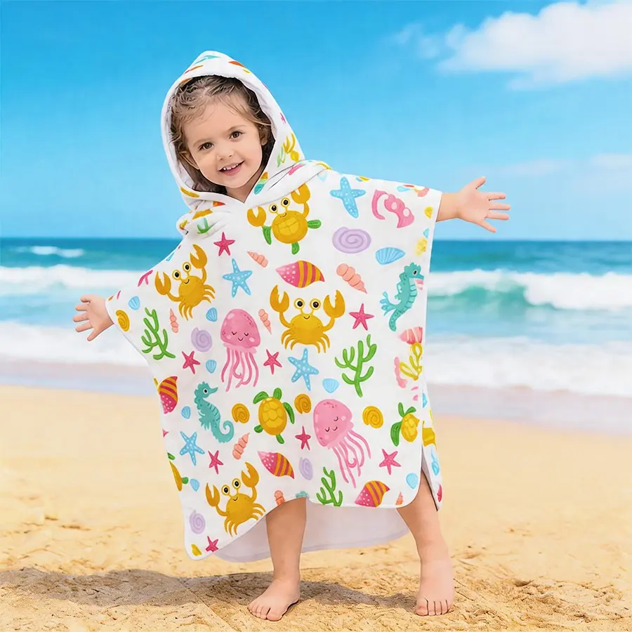 Cartoon Pattern Cute Hooded Bath Towel, Multi-Color Options, Ultra Soft Digital Print, Ideal for Bathroom, Pool, Beach, Perfect Gift, Toddler Bath Towels, Toddler Beach Towel