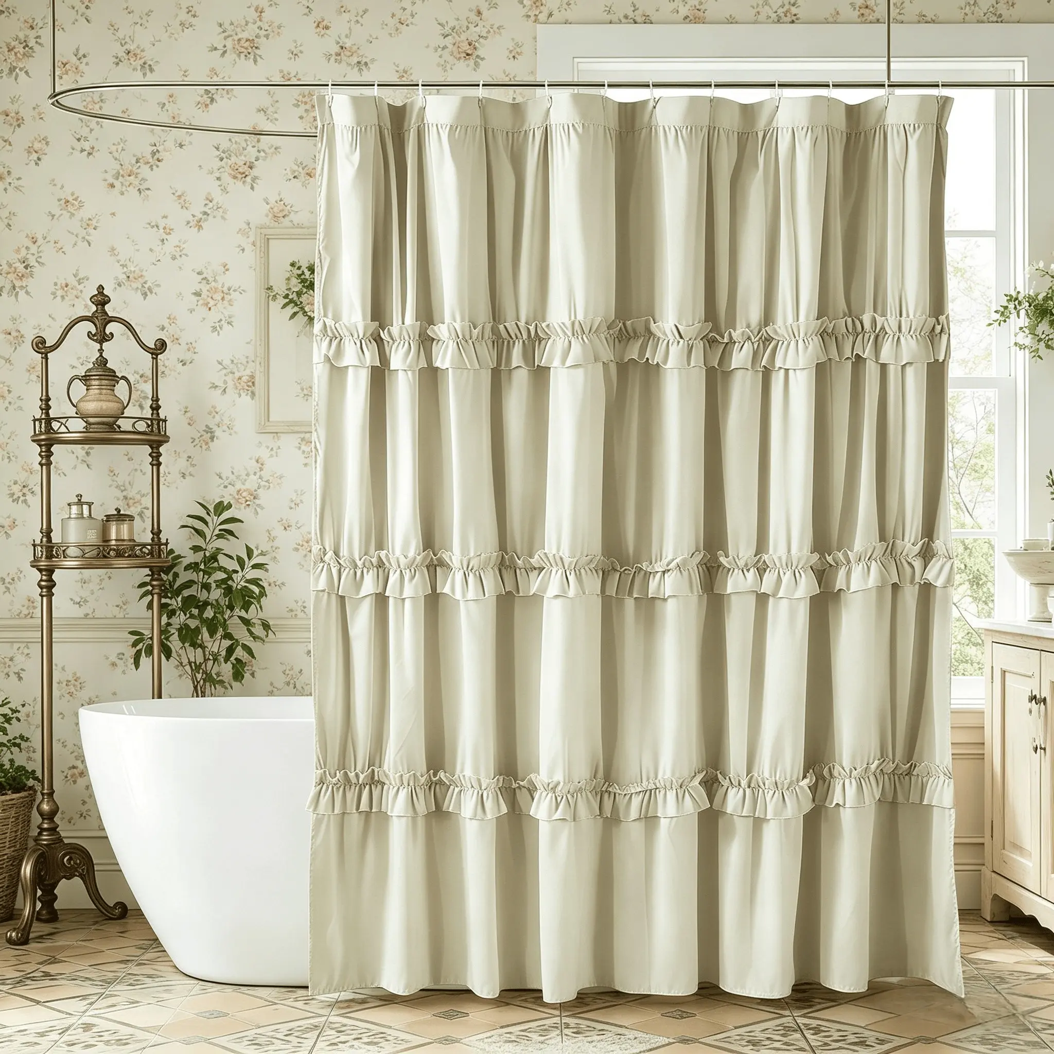 Vintage Plain Ruffled Shower Curtain Sets, Decorative Shower Curtain, Soft Polyester Fabric, Bathroom Closet Window Decor, Hotel Bedroom Salon Curtains, Bathroom Decoration Accessories, Bathroom Accessory