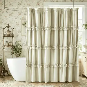 Vintage Plain Ruffled Shower Curtain Sets, Soft Polyester Fabric, Bathroom Closet Window Decor, Hotel Bedroom Salon Curtains, Bathroom Decoration Accessories, Bathroom Accessory