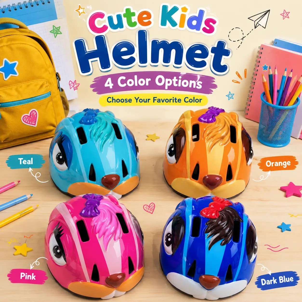 Kids Helmet Ages 3-8 for Boys & Girls, Cute Animal Bike Scooter Helmet, 6 Vents, Adjustable 18.9-21.7 in, EPS+PC