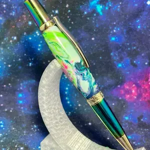 Prism Ink Pen with Unique Multicolor Design and Gold Trim for Enhanced Writing Experience