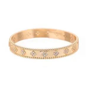 18k Gold Clover Bangle Bracelet Luxury Fashion Jewelry Accessory