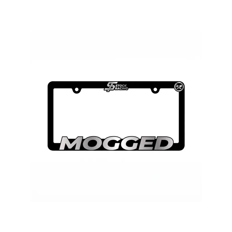 “MOGGED” License Plate Frame - Black Design with "MOGGED” Text, Durable Material, Ideal for License Plate.