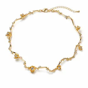 Women's Vintage Rose Vine Gold Plated Choker Necklace Elegant Floral, Fairy Garden Inspired Statement Adjustable Chain, Romantic Gift