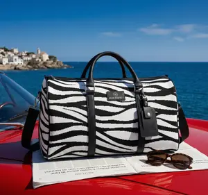 【Limited-Time Sale】KEEP PERFECT Black and White Zebra Print 3D Knitted Travel Bag with Adjustable Strap and Zipper Closure. lightweight / spring summer Premium soft knit tech Fashionable Patterned Bag multifunctional