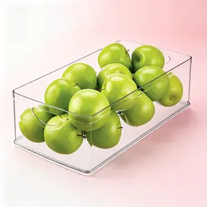 Stackable Clear Plastic Storage Bins, Extra Long Organizer for Kitchen Cabinet or Pantry, Declutter Kitchen Supplies, Reusable Kitchen Storage Containers with Lid, Clear Plastic Bins for Pantry Organization