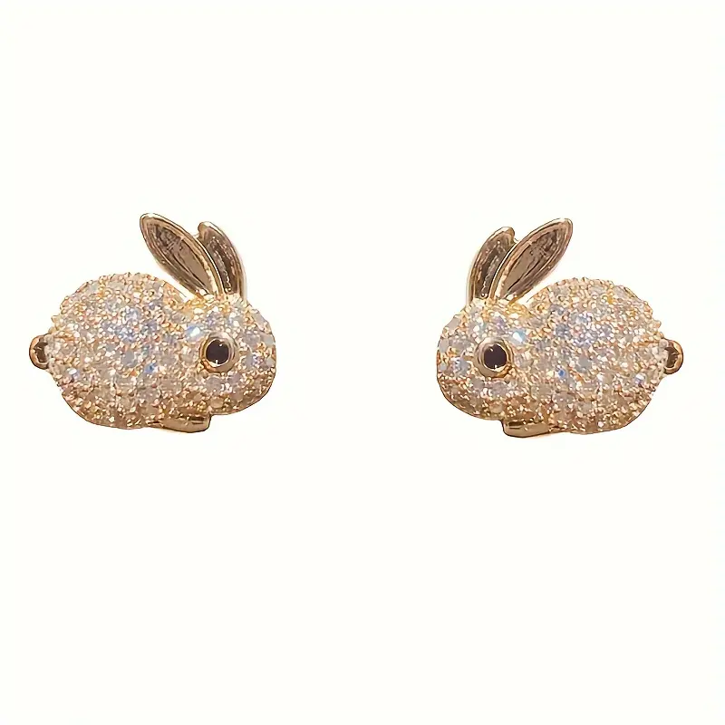Elegant Rabbit Stud Earrings with Zirconia Embellishments - Sparkling Delicate Charm Hook Style Earrings for Women Valentine's Day Gift Jewelry Design