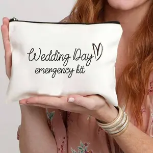 Bride Wedding Day Emergency Kit Makeup Bag, Personalized Polyester Cosmetic Pouch, Lightweight Zippered Organizer, Foldable, Makeup Storage Bag