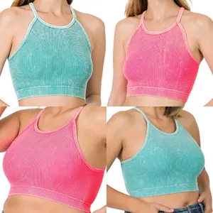 WASHED RIBBED SEAMLESS CROPPED CAMI TOP Womenswear Comfort