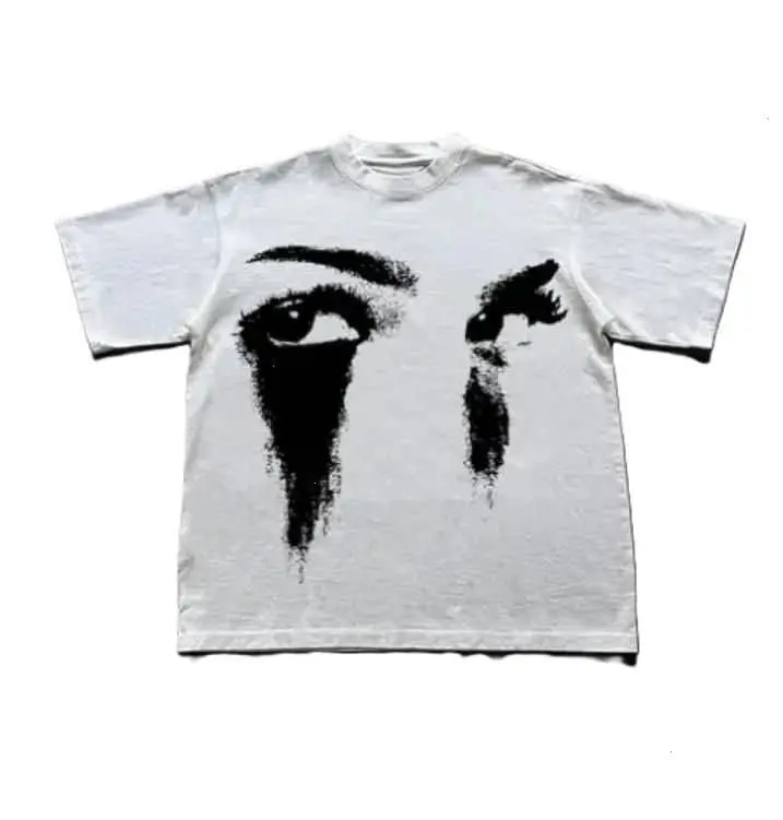 Grunge Crying Eyes Graphic T-Shirt | Emo Gothic White Tee