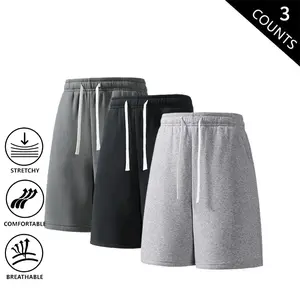 3-Pack Athletic Knee-Length Shorts, Summer Vibes breathable stretchy workout sweat shorts for men/women, elastic waist drawstring gym shorts for running, training, and basketball