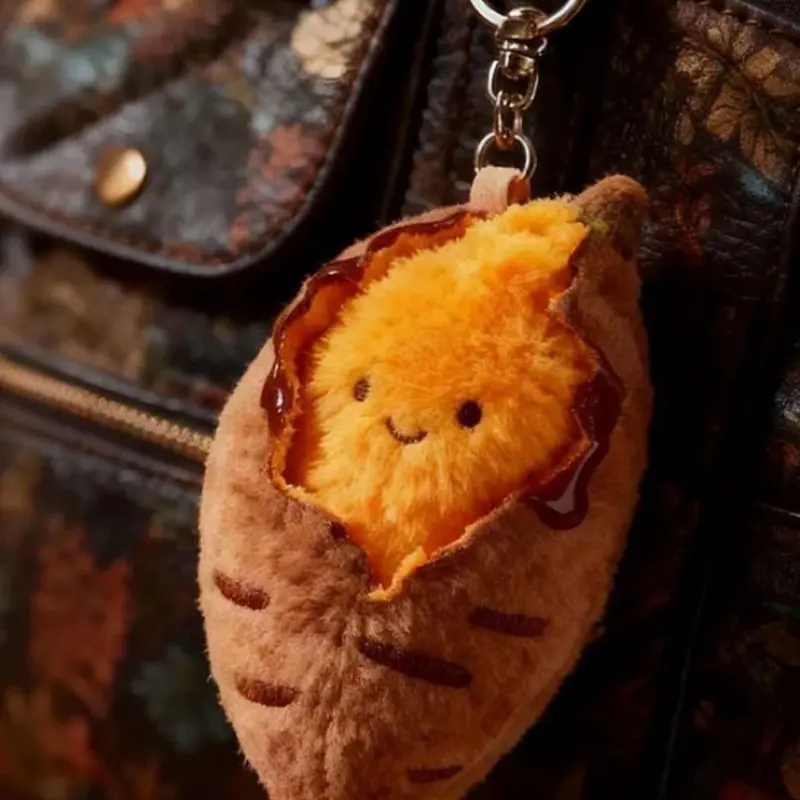 Roasted Sweet Potato Plush Keychain - Cute Food Plushie with Soft Plush & Keyring, Adorable Bag Charm for Backpack, Purse, Gift for Foodie Friends, Keychain for Bags, Cute Keychains