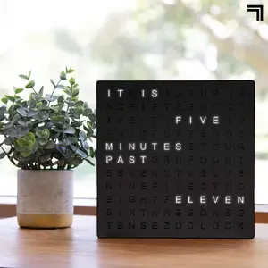 Alphabet Digital Word Clock, Light-Up Desk & Wall Clock, Modern Time Display, Shelf or Wall Decor for Home Office, Living Room, Kitchen & Bedroom, Housewarming Gift, Holiday Gifts
