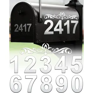 Reflective 6 Sets Waterproof Self-Adhesive White Mailbox Numbers 0-9 Address Stickers for Outside House Home Door Window Signs