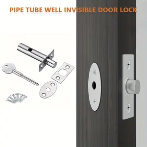Heavy-Duty Metal Pipe Tube Well Invisible Door Lock, Uncharged Mortise Lock with Tubewell Key, Secure Deadbolt Latch, with Includes Fitting & Strike Plate, for Office & Manager Doors