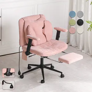 QAK Armrest Casters Office Chair with Pneumatic Lumbar Support and Retractable Footrest, Height-adjustable, Featuring A Wide Seat Cushion Design. Ideal for Home Offices, Meditation, and Dressing Room Settings.