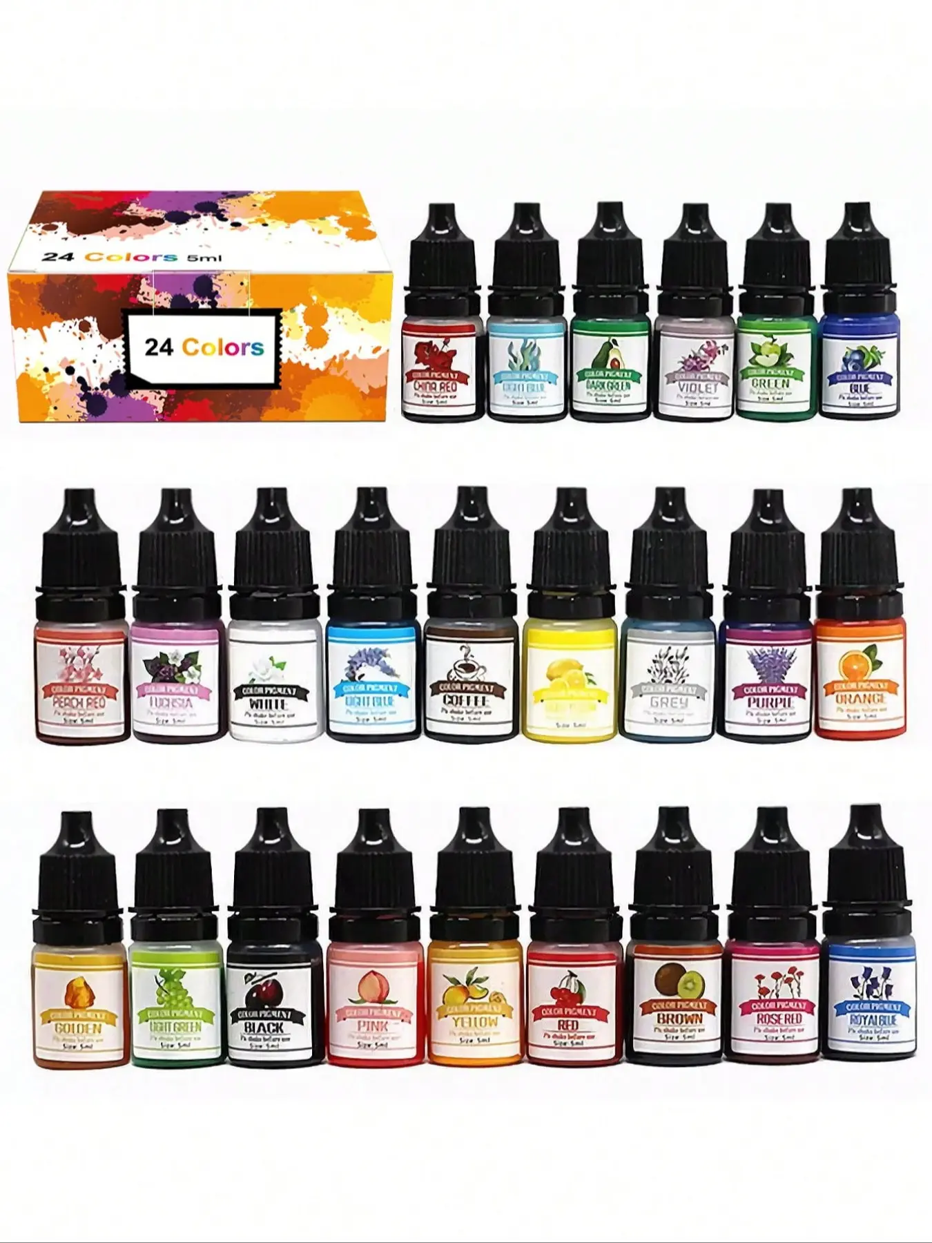 24 Color 5ML Epoxy Resin Paint Set, Candle Dye Liquid Coloring Agent, DIY UV Epoxy Molds Jewelry Making Soap Making Dye Paint Set, Handcraft, Art, DIY Kit