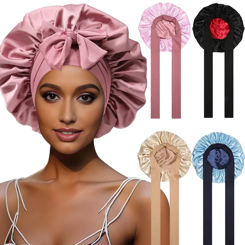 AWAYTR Women's Large Moisture-Keeps Satin Sleep Bonnet - Silk-Feeling, Reversible Double-Layer, Elastic Tie Band, Tangle-Free, Anti-Frizz Haircare Cap for Cancer Patients, Fits Most Head Sizes, Cold Handwash (TikTokShopBlackFriday)