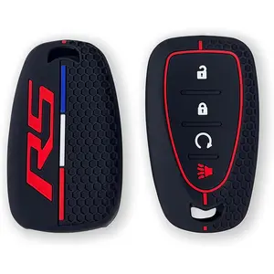 2PCS 4 Button Black Silicone Smart Key Fob Shell Cover Protector Remote Holder Compatible with Chevy Blazer Camaro Bolt Equinox Traverse Trax Trailblazer Malibu Volt Cruze Accessories (4B-REDRS)