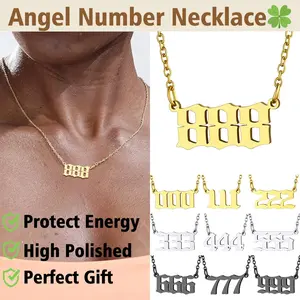 digital necklace for women, girl, BFF boyfriend, men, stainless steel/gold/black, delicate 000 111 222 333 444 555 666 777 888 999 pendant, protective lucky life path digital jewelry, ideal couple gift