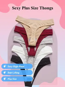 Women's Trendy Plus Size Sexy Butt Lifting Thong Panties, Comfortable High Waist Underwear for Daily Wear, Stylish Ladies' Briefs, High Waisted Panties