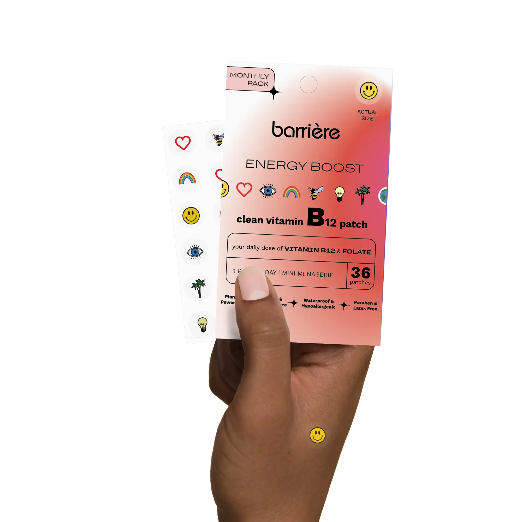 Barrière Energy Boost Vitamin B12/B9 (Folic Acid) Wearable Patches; One Patch a Day; Healthy Brain & Nervous System;Lightning Bolt and Mini Menagerie