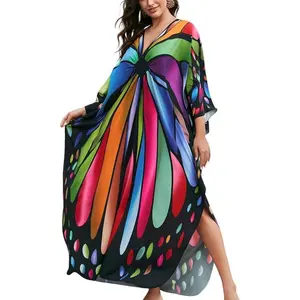 Women Plus Size Kaftan Maxi Dress – Batwing Sleeve Swim Cover Up & Loungewear
