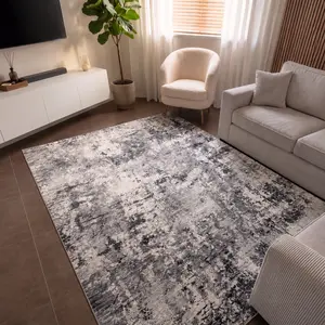 YIHOUSE 8x10 Gray Oil Painting Area Rug - Modern Abstract, Non-Slip, Ultra-Thin, Machine Washable Contemporary Decorative Rug for Home Living Room, Bedroom House Decor