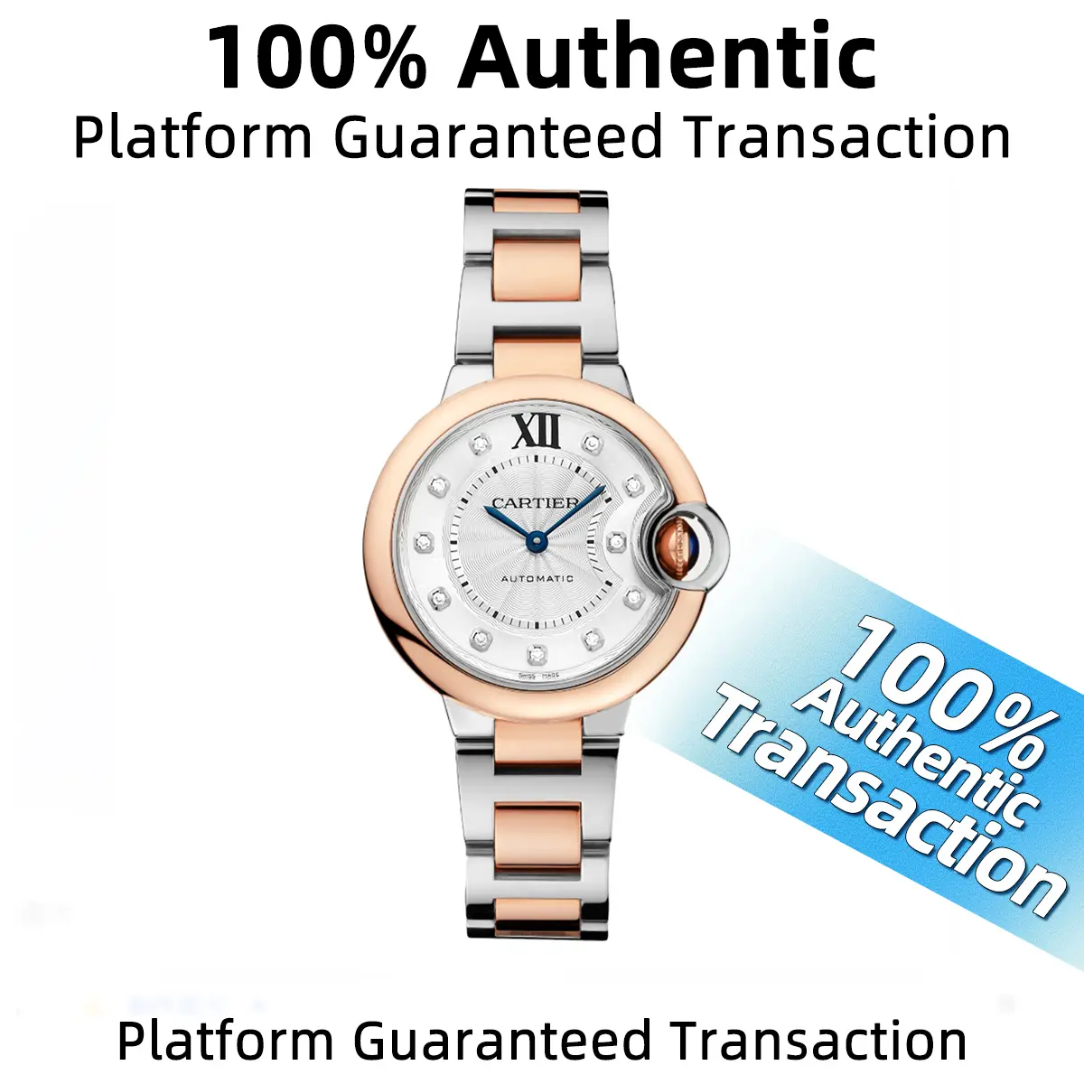 Cartier Ballon Bleu 33mm W3BB0006 18K Rose Gold & Steel, Diamond Dial Automatic Women's Watch WHP043244