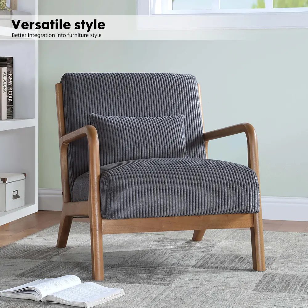 XXY1-B343 Wooden Lounge Chair - Solid Wood Frame Corduroy