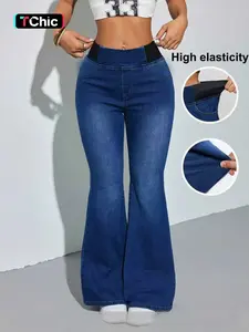 Women's High Waisted Slim Fit Flare Jeans, Blue Comfortable Stretch Denim, Perfect for Summer Office Wear, Sexy and Attractive
