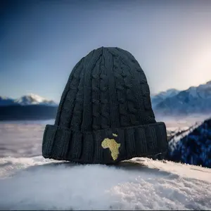 Black Knitted 'King Afrikuh' Beanie with Gold Logo - Fashion Accessory