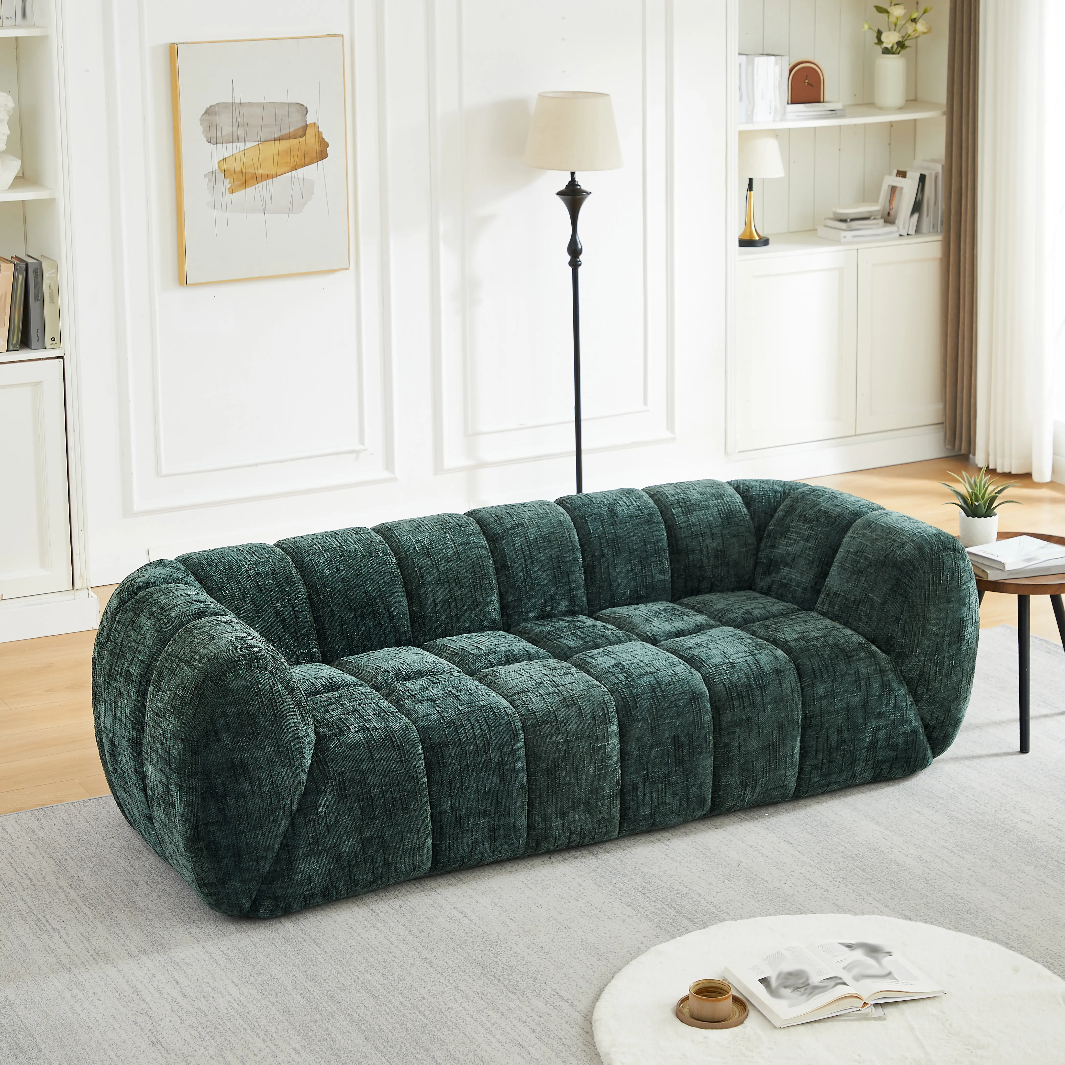 Niccae Chenille Pure Foam Cloud Sofa - Modern Quilted Deep-Seat Chenille Cushion Couch with Fixed Arms, Indoor Living Room Bedroom Furniture, Chenille Cushion Sofa