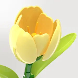 Pale yellow tulip Building Blocks Bouquet,DIY Long Stem Artificial Eternal Flower,Romantic Gift for Valentine's Day,Birthday,Anniversary & Home Decor
