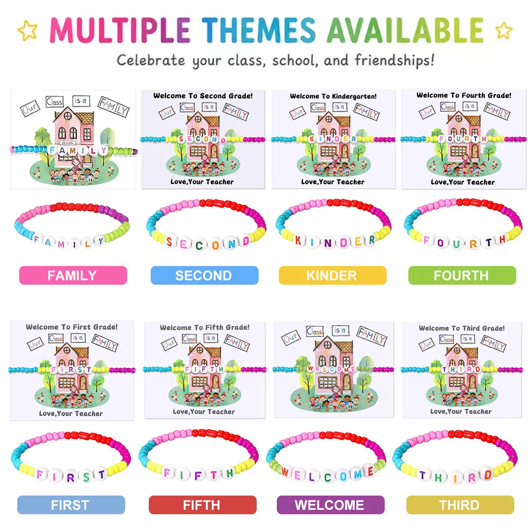 Back to School Friendship Bracelet Gift Set Classroom Gifts for Student Include Our Class Is a Family Greeting Card and Welcome First Day of School Friendship Bracelet with Bags Gift for Kindergarten Elementary Classroom Reward Party Goodie Bag Stuffers