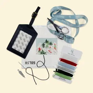 Happy Stitching - Ski Scene Needlepoint Luggage Tag Kit - DIY Needlepoint Craft Kit - Self Finishing Needlepoint Kit