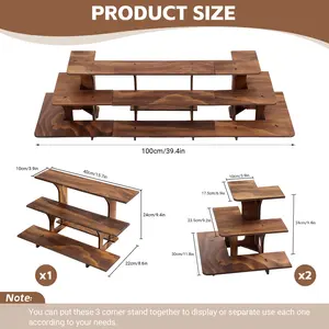 BEKRVIO-3-Tier Heavy-Duty Wooden Display Stand 3pcs, Portable Multi-Tier Tabletop Shelf with Corner Shelves for Retail, Wedding, Craft Shows, Farmers Market, Trade Shows, Walnut Cake Stand, Counter Exhibit, Storage Rack, Figure & Product Display Stand