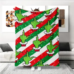 Modern Christmas Grinch Flannel Blanket, Digital Print Geometric Snowflake Design, All-Season Multi-Purpose Throw