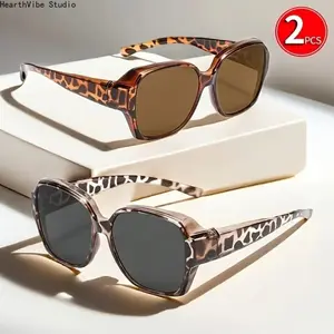 2-Pack Fashion Round Polarized Sunglasses Cover Over Myopia Prescription Glasses Portable Men Women Vintage Fishing Driving Eyewear,Photo Props and Holiday Gift, Men's Sunglasses, Sunglass For Women