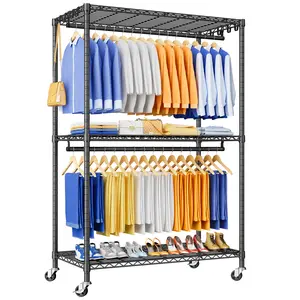 P8 Heavy Duty Clothes Rack（With Extended Width Design） Rolling Clothing Racks for Hanging Clothes，Portable Garment Rack with Lockable Wheels，51.2" W x 15.8" D x 80.5" H，Max Load 700LBS，Black