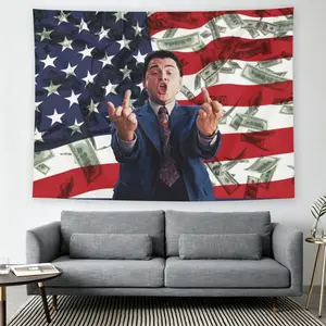 Wolf of Wall Street Money Rain American Flag Wall Flag, Movie Art Print, Mid-century Modern Black Flash Manga Style, Y2K Aesthetic, For Adult Fans, Pop Culture Decor, Living Room Bedroom Tapestry