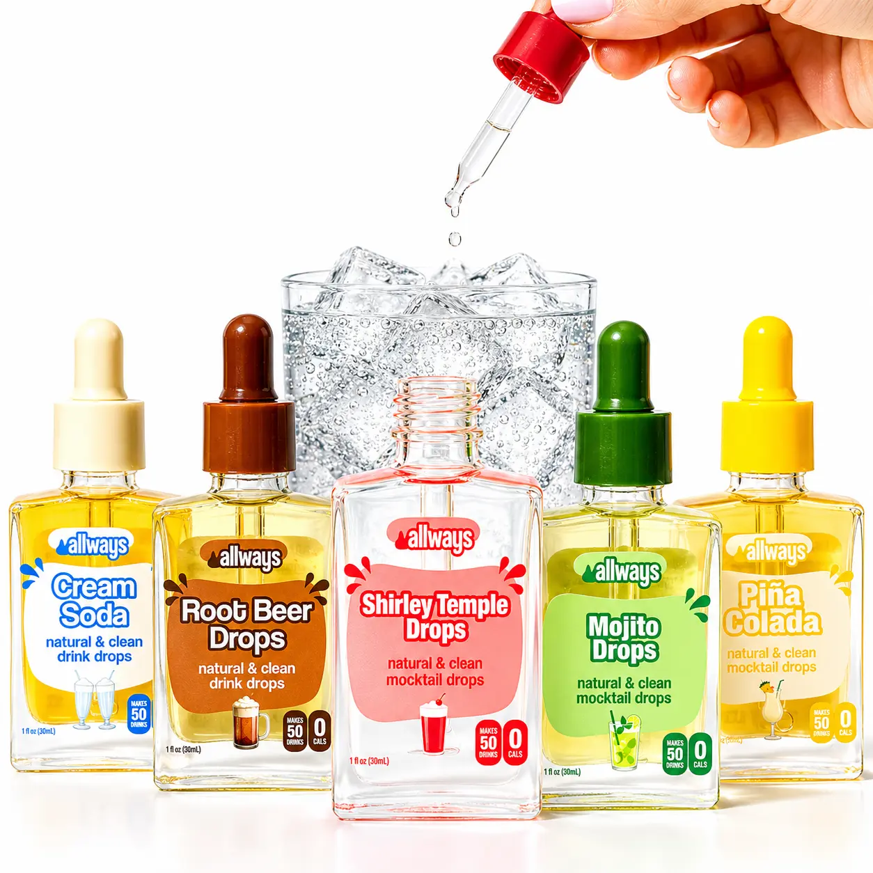 Allways Drops Water Flavor Enhancer Liquid Concentrate - Naturally Sweetened with Monk Fruit, No Sugar Added, Compact Beverage in Sustainable Glass Bottle, Syrups & Concentrates Alternative for Sparkling Water