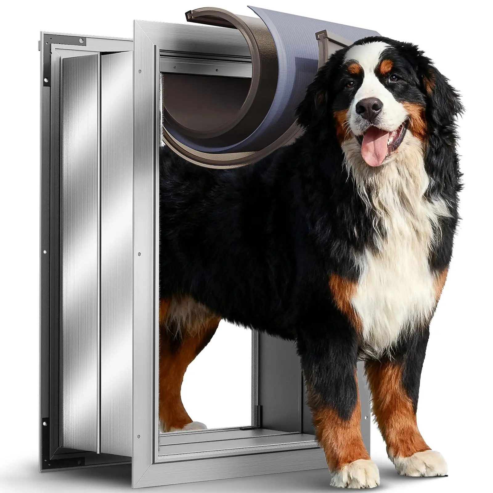 3-Flaps XL Dog Door for Wall, Rust Proof Aluminum Alloy Extra Large Doggy Door, Heavy Duty Pet Door with Dual Lock, Extreme Weather XLarge Dog Doors for Interior Exterior Wall, Pets Up to 220LB