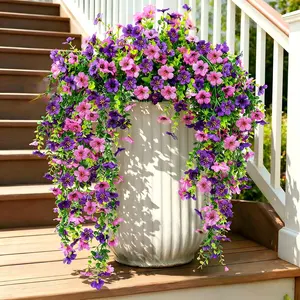 Instant Patio Makeover! No Watering!  UV-Resistant Artificial Hanging Flowers (Vibrant & Full)