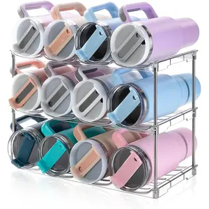 pantry storage organizers,tumbler storage organizer,tumbler organizer,kitchen organization,Stackable Water Bottle Organizer Compatible with Stanley, Owala, Simple Modern, Soufull, and other brands; made of clear acrylic;