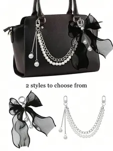 Y2K Cute Gothic Lace Bow Pearl Chain, Sweet Cool Dark Gothic Faux Pearls Keychain, Luggage Decoration Accessory, Stylish Backpack Charm